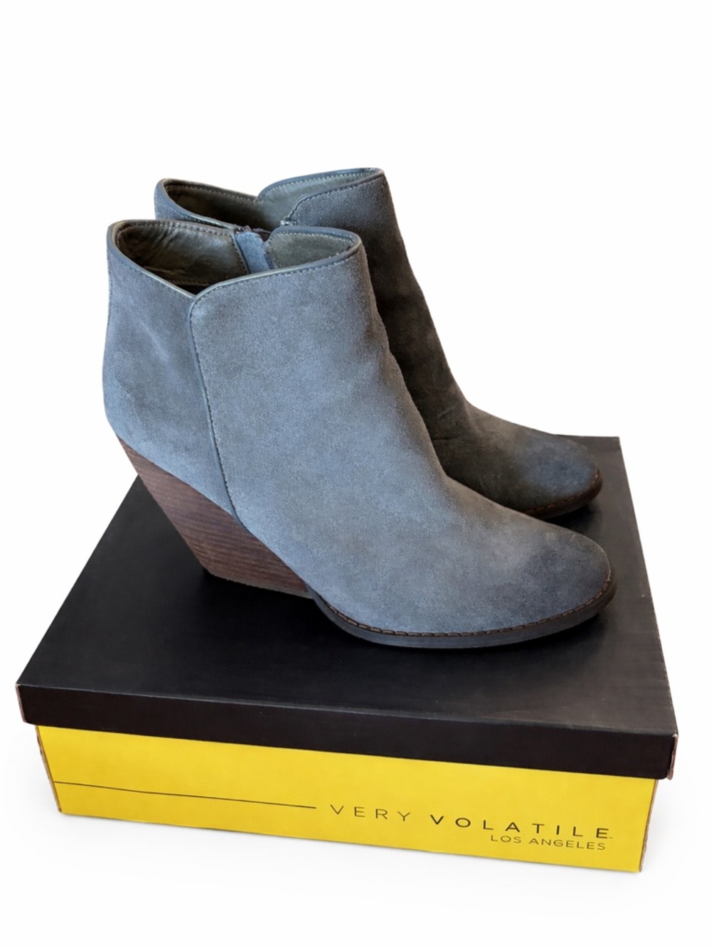 Very Volatile Gray Suede Wedge Ankle Booties